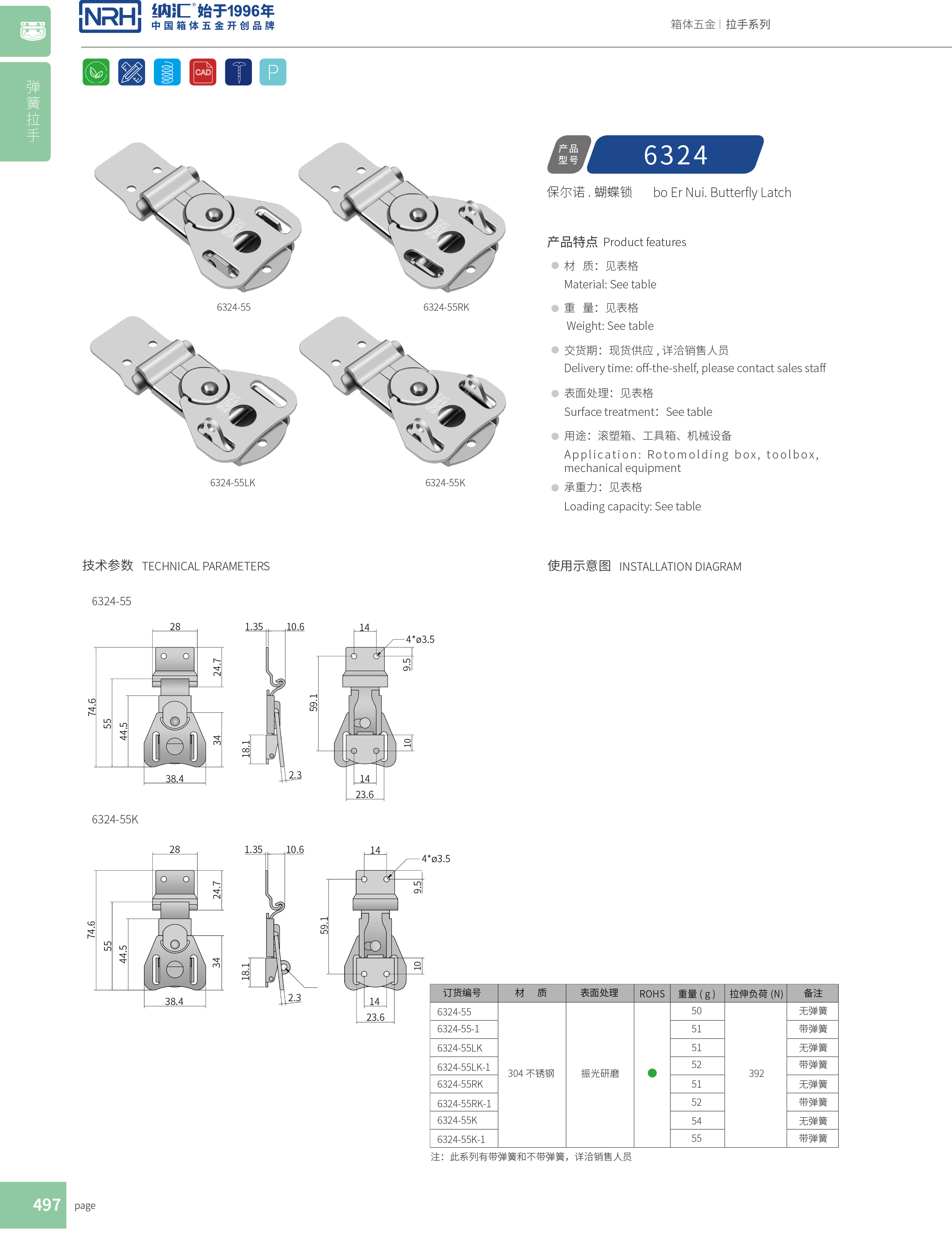 蝴蝶鎖芯6324-55K箱體糖心APP官网_不鏽鋼小箱扣_NRH救災箱箱扣
